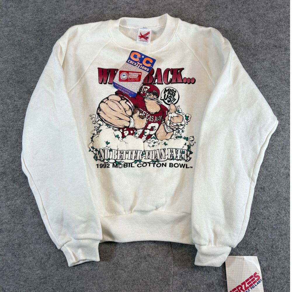 VTG 90s Mobil Cotton Bowl Sweatshirt Kids Medium 10-12 White American Football